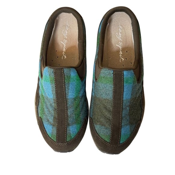 Easy Spirit Traveltime Blue Green Plaid Slip-On Comfort Mules 6.5 - Picture 2 of 9